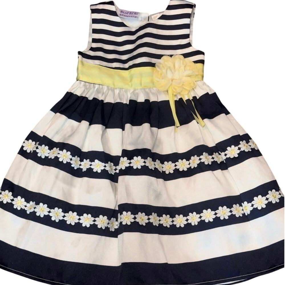 Blueberi Boulevard Girls 3T Navy Stripe Daisy Flower Easter Party Dress